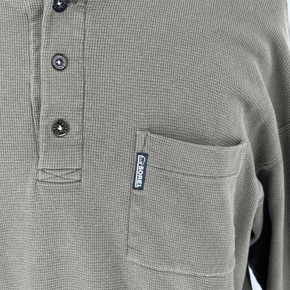 Sorel Mens Long Sleeve Thermal Henley Shirt Olive Green Pocket Size L - Picture 2 of 6